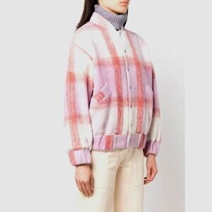 IRO Lahiana Biker Jacket Pink Tartan Plaid Long Sleeve Wool Bomber 40 / M